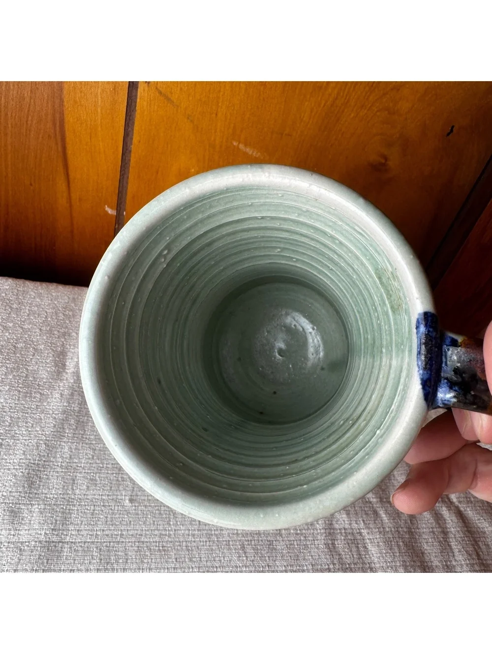 Vintage Studio Pottery Mug 5 Inch Hand Thrown Abstract Drip Glaze Coffee Cup